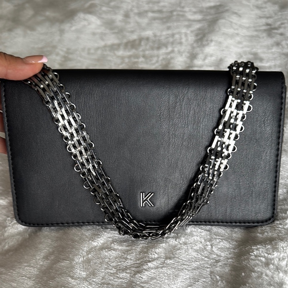 Kendall & Kylie Black and Silver Crossbody Bag with Chain Strap